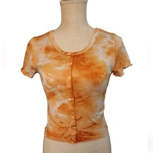 Abound - Orange Tie Dye Short Sleeve Crop Top - Small